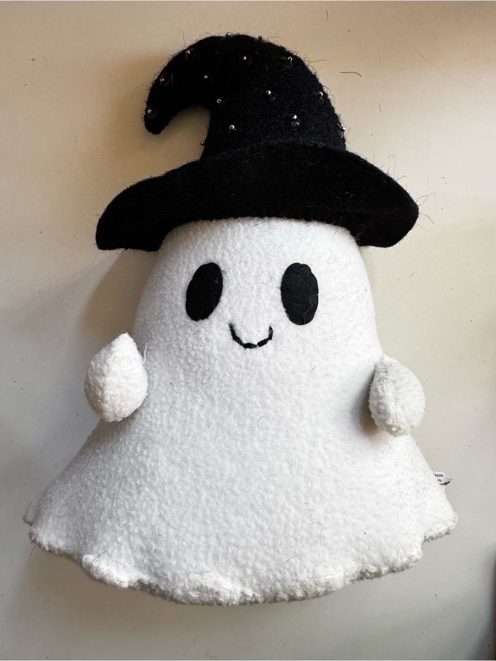 Ghost with Black Witch Hat - Soft White Halloween Decor